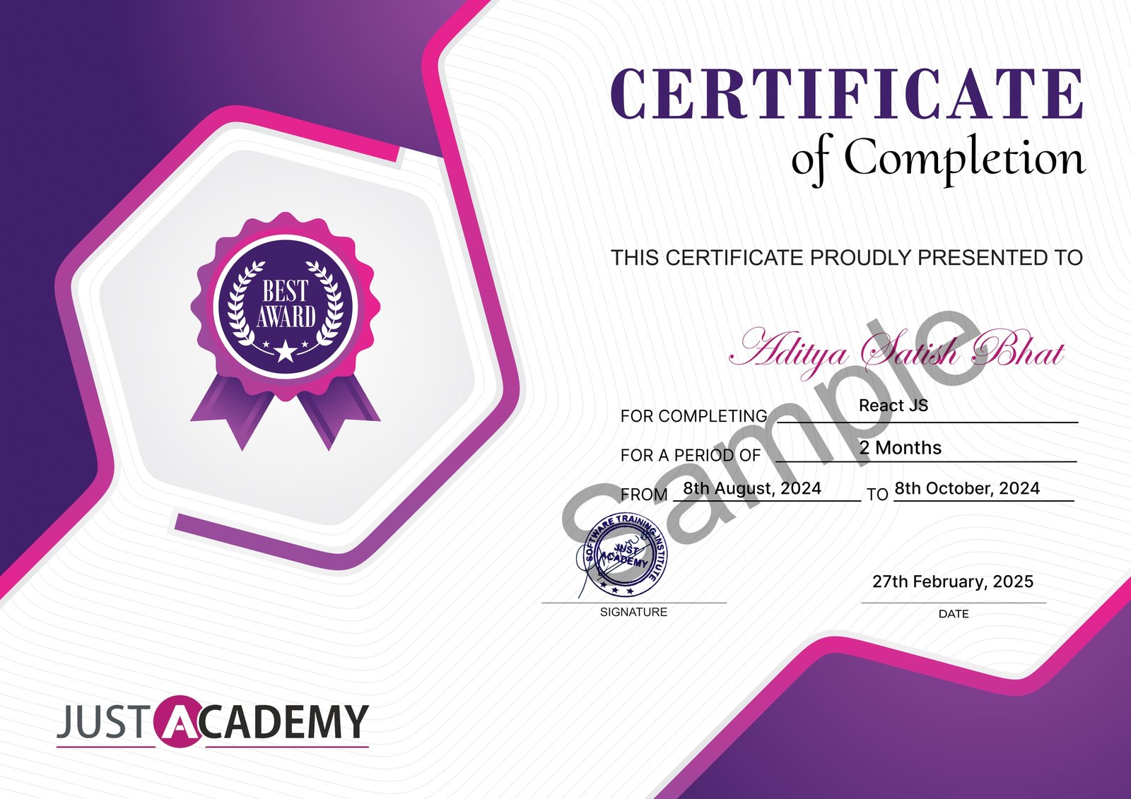 Sample Certificate